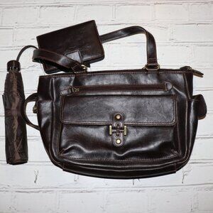 👜 Like-New Brown Leather Purse · 8.5" x 13" · Includes Umbrella & Organizer